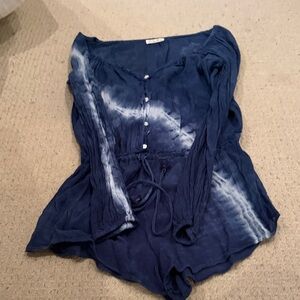 Loveshackfancy Blue Tie-Dye Long Sleeve Romper